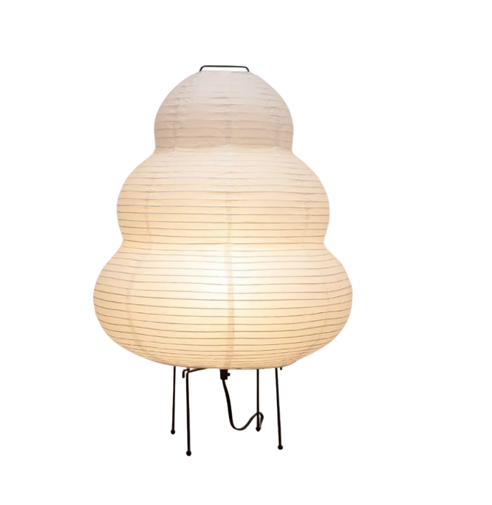 A thin rice paper lamp with a sagging, wrinkled shade