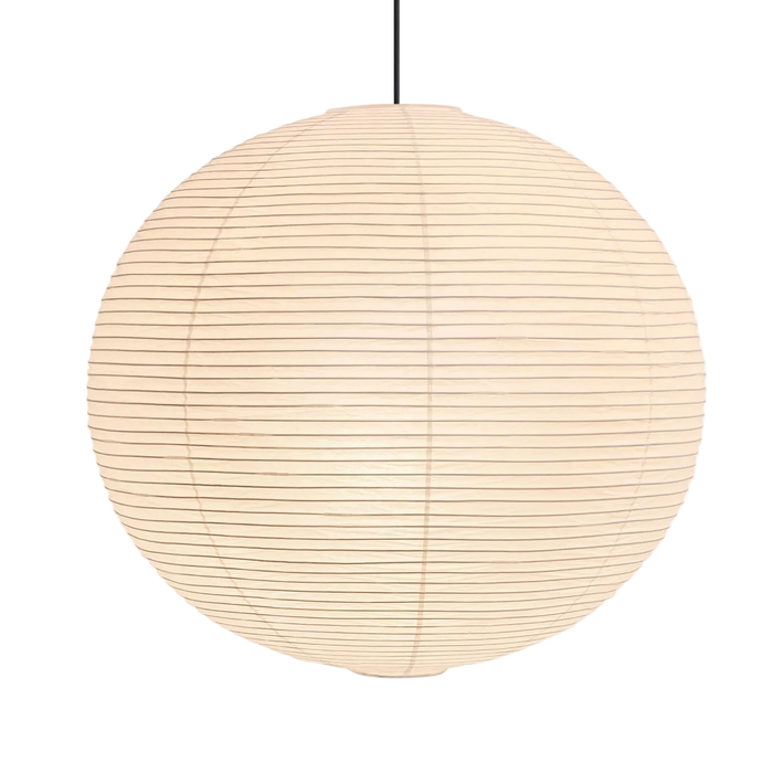The Hüga Luna washi paper pendant with a full, evenly ribbed sphere