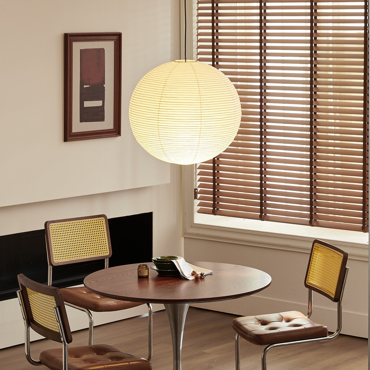 japanese style paper floor lamp under ambient lighting