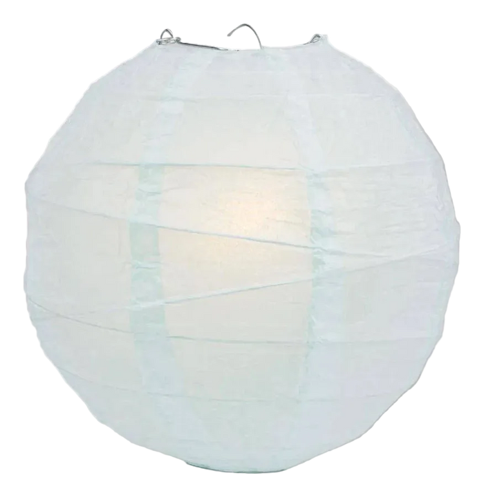 A thin rice paper globe lamp with a sagging, wrinkled shade