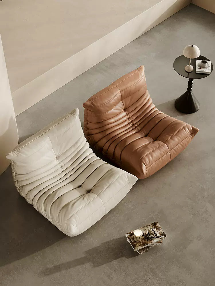 togo lounge chair in white and brown nappa leather