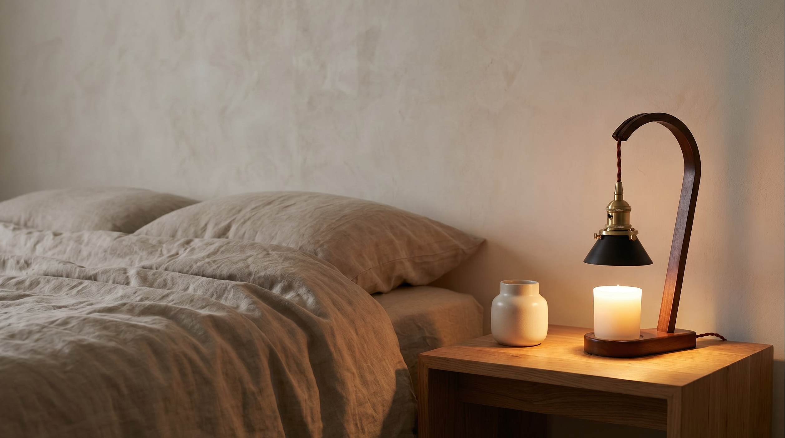 Vesper candle warmer lamp on a nightstand