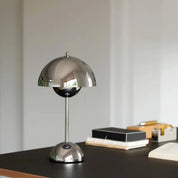 Chrome Flowerpot portable table lamp with a polished mushroom dome shade