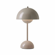 Flowerpot portable table lamp in grey beige on a plain background