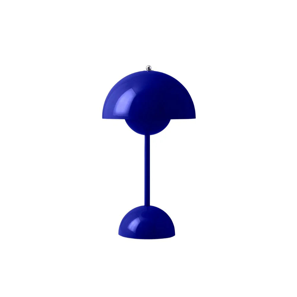 Flowerpot portable table lamp in navy on a plain background
